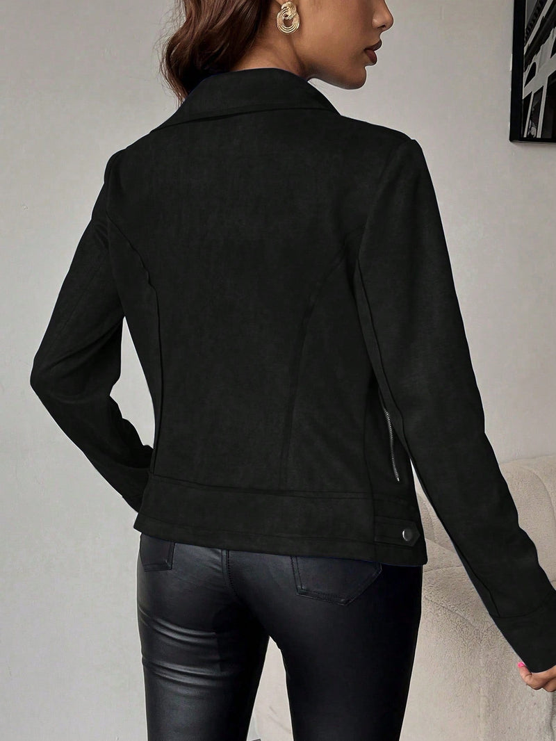 Essnce chaqueta casual con cremallera delantera de manga larga para mujer, simple para el uso diario