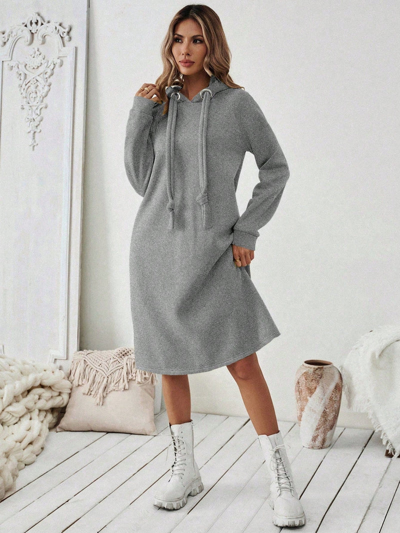 Essnce 1 pieza vestido-sudadera con capucha de felpa de manga larga con cordon de mujer, casual, para otono/invierno