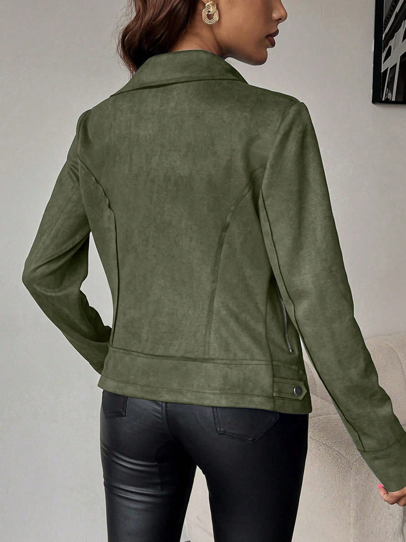 Essnce chaqueta casual con cremallera delantera de manga larga para mujer, simple para el uso diario