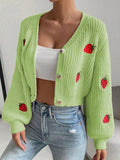 Moosta cardigan holgado de mujer con mangas farol, hombros caidos y bordado de fresa de estilo casual