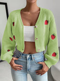 Moosta cardigan holgado de mujer con mangas farol, hombros caidos y bordado de fresa de estilo casual