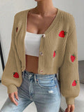 Moosta cardigan holgado de mujer con mangas farol, hombros caidos y bordado de fresa de estilo casual
