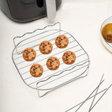 1 pieza, parrilla de freidora de aire de 4 puertos, rejilla de acero inoxidable con diseño de capas dobles, 4 opciones de horneado, perfecta para asar, hornear y cocinar en microondas, accesorio esencial de cocina, accesorios de freidora de aire