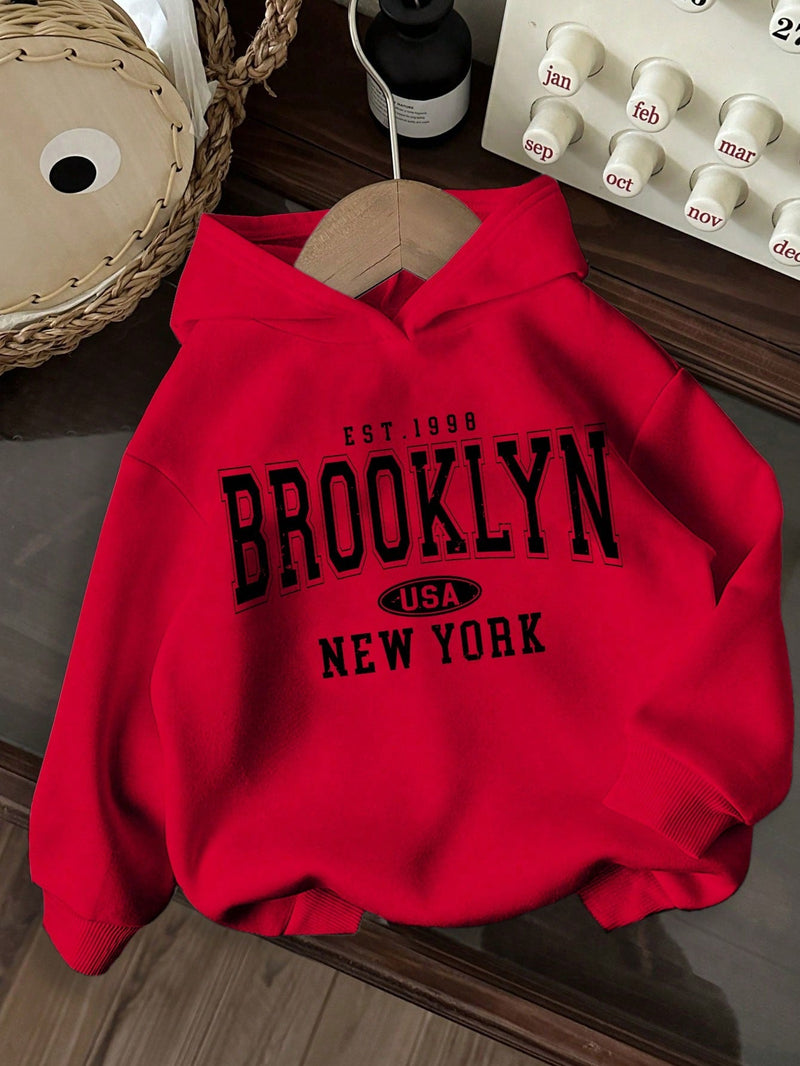 Attitoon sudadera holgada de capucha con estampado grafico de nueva york brooklyn, de ajuste suelto y gruesa, adecuada para otono/invierno, de estilo casual y sencillo para mujer