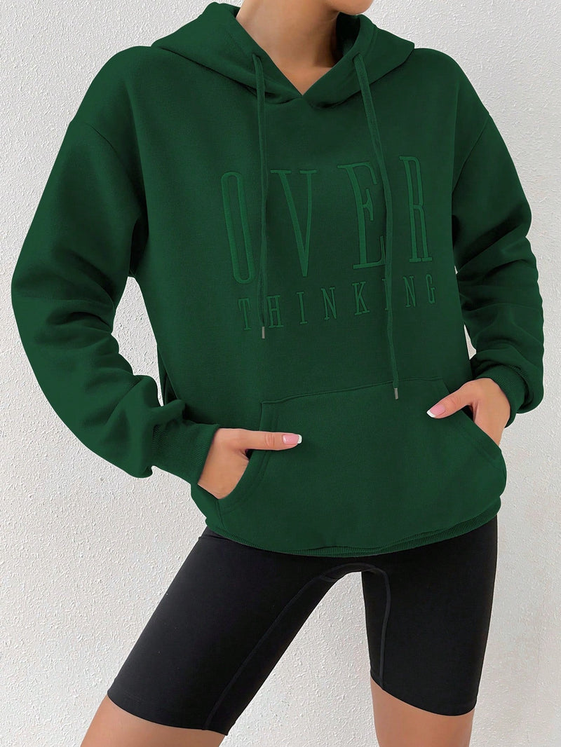 Moosta sudadera con capucha holgada de manga larga con estampado grafico "sobre pensar" para mujer, otono/invierno