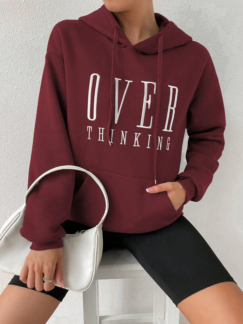 Moosta sudadera con capucha holgada de manga larga con estampado grafico "sobre pensar" para mujer, otono/invierno