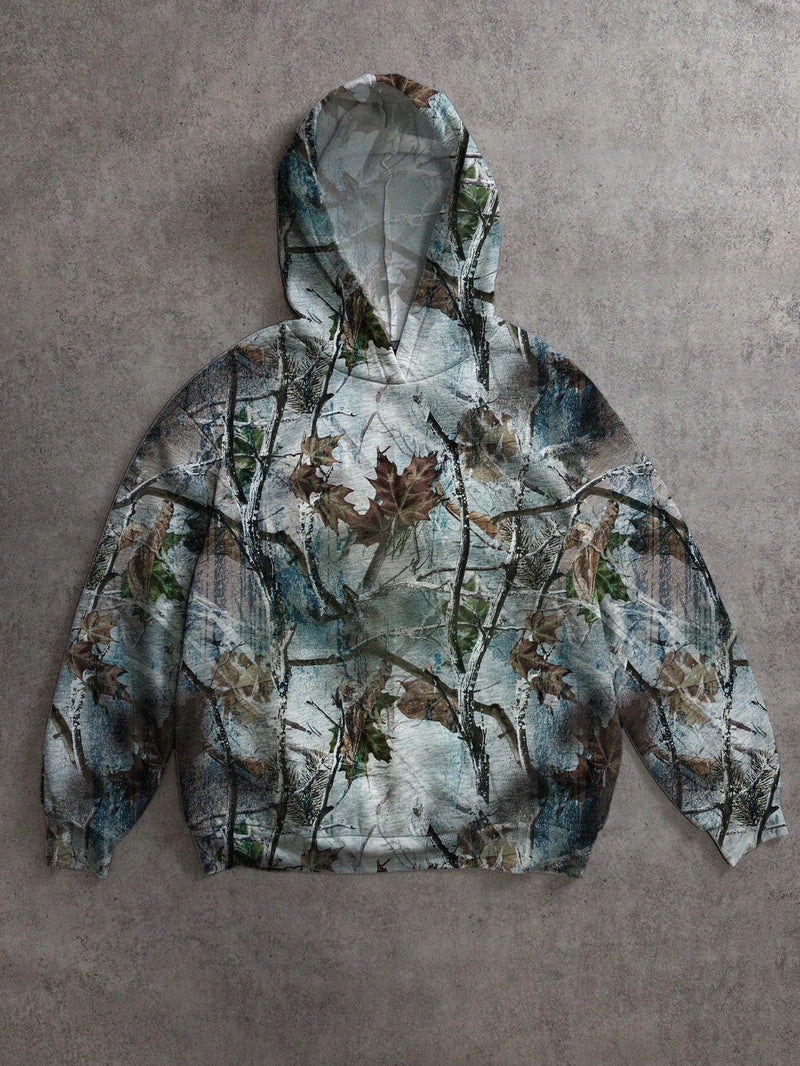 Attitoon sudadera con capucha estampada con camuflaje de ramas de arbol vintage, adecuada para otono/invierno