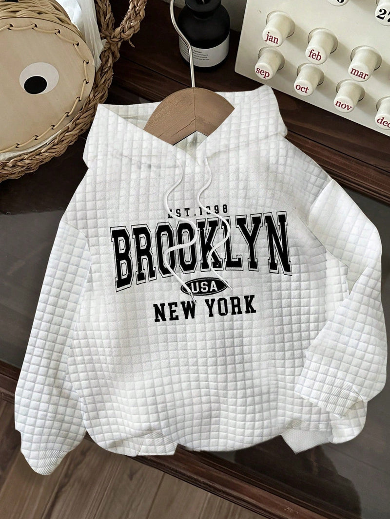 Attitoon sudadera holgada de capucha con estampado grafico de nueva york brooklyn, de ajuste suelto y gruesa, adecuada para otono/invierno, de estilo casual y sencillo para mujer