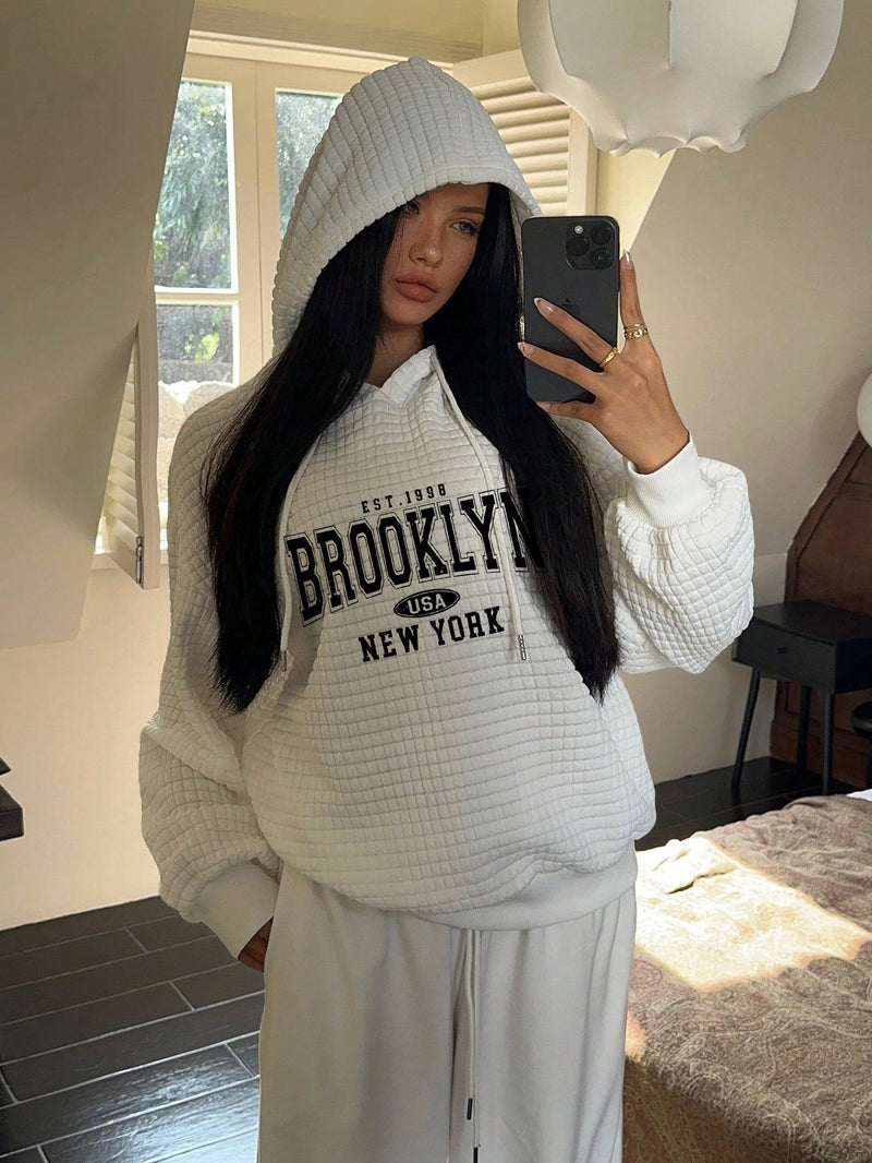 Attitoon sudadera holgada de capucha con estampado grafico de nueva york brooklyn, de ajuste suelto y gruesa, adecuada para otono/invierno, de estilo casual y sencillo para mujer