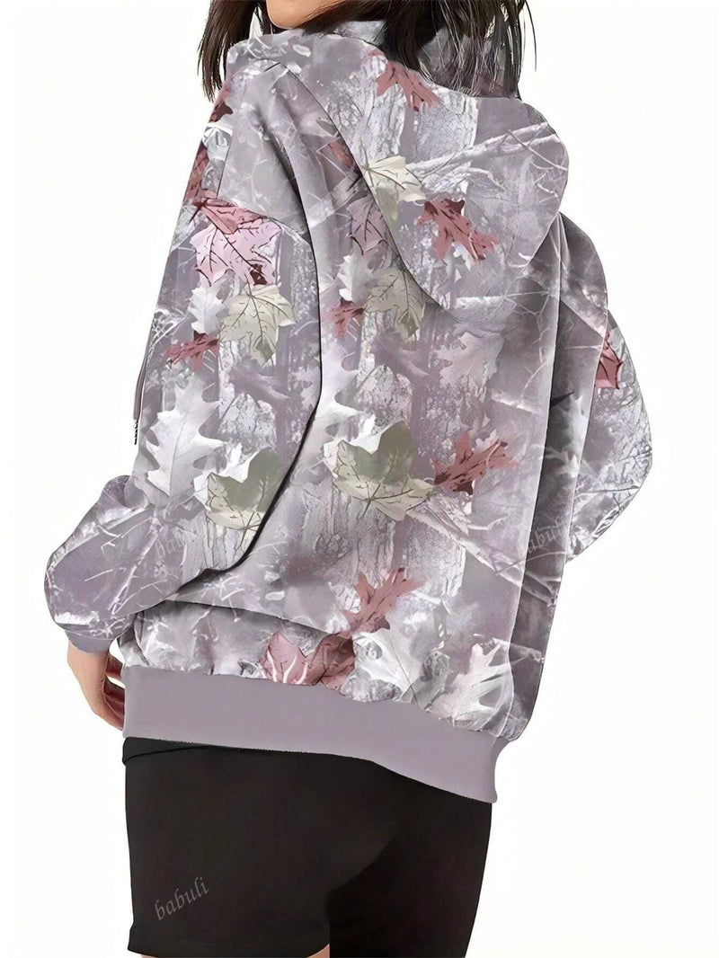 Chaqueta con cremallera de estampado floral diminuto casual para mujer, para primavera y otono