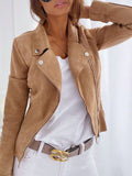 Chaqueta casual ajustada con cuello alto, cremallera y botones decorativos, abrigo corto