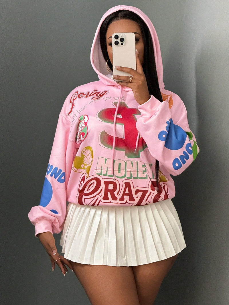 Slayr sudadera con capucha de manga larga con estampado de letras, efecto caido en los hombros y cordon ajustable, para mujeres, otono