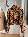 Comfortcana chaqueta corta de mujer informal con estampado de leopardo y pelo sintetico para otono e invierno