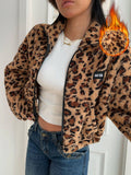 Comfortcana chaqueta corta de mujer informal con estampado de leopardo y pelo sintetico para otono e invierno