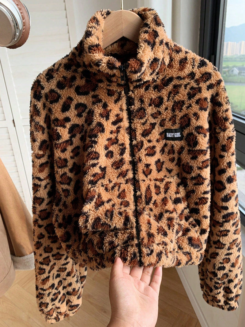 Comfortcana chaqueta corta de mujer informal con estampado de leopardo y pelo sintetico para otono e invierno