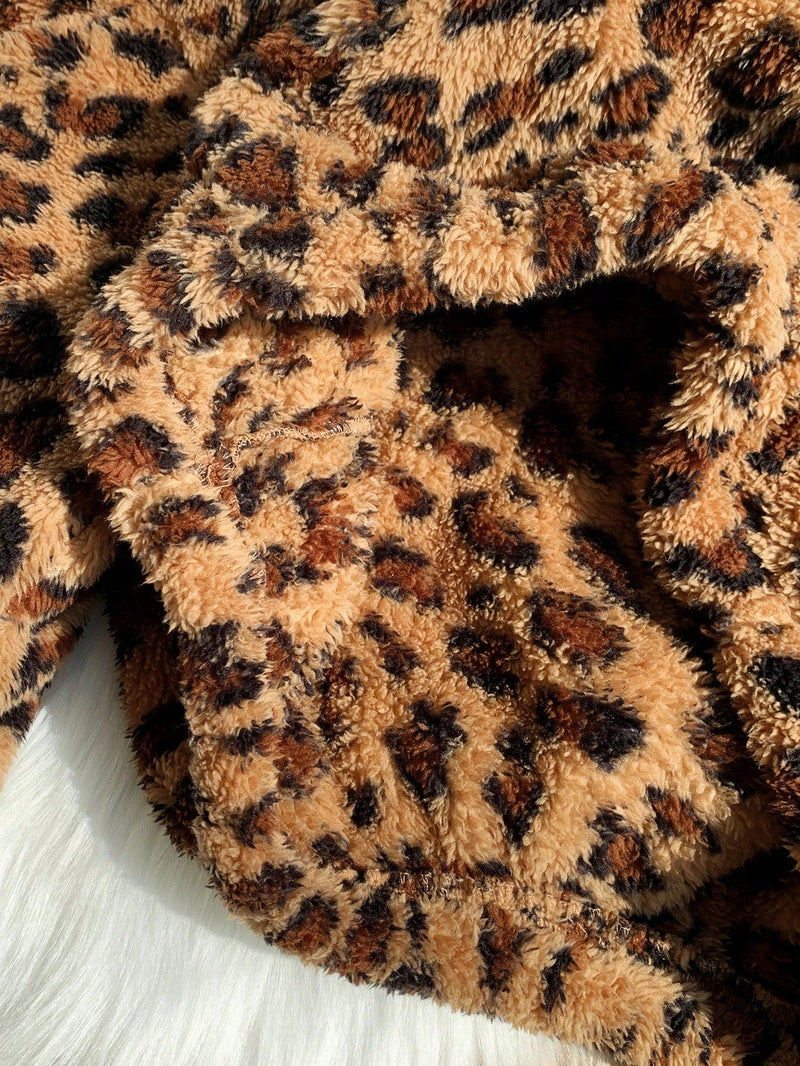 Comfortcana chaqueta corta de mujer informal con estampado de leopardo y pelo sintetico para otono e invierno