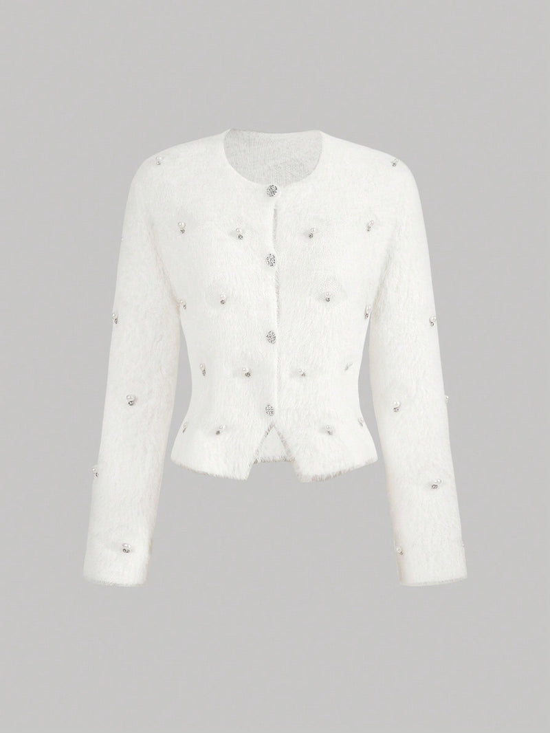 Aveloria rosie elegante y chic cardigan suelto con adorno de strass esponjoso