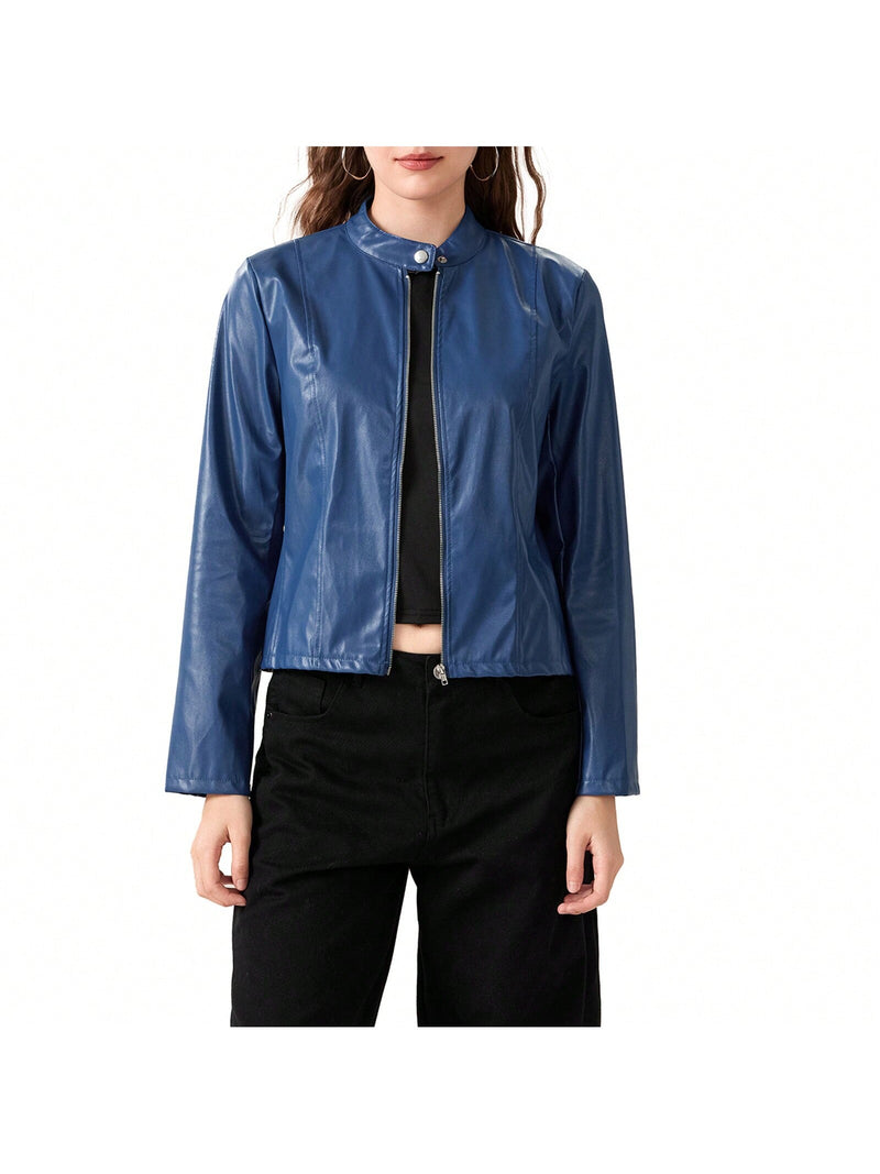 Chaqueta de mujer, chaqueta de motorista estilo slim, chaqueta exterior de manga larga con cremallera y corta