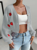 Moosta cardigan holgado de mujer con mangas farol, hombros caidos y bordado de fresa de estilo casual