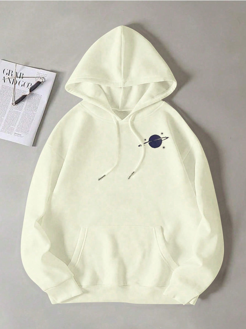 Sudadera con capucha casual con estampado de eslogan de planeta, nueva para mujer otono/invierno 2024, combinando moda y funcionalidad: una prenda superior con capucha adecuada para superposicion, entrenamiento o relajacion