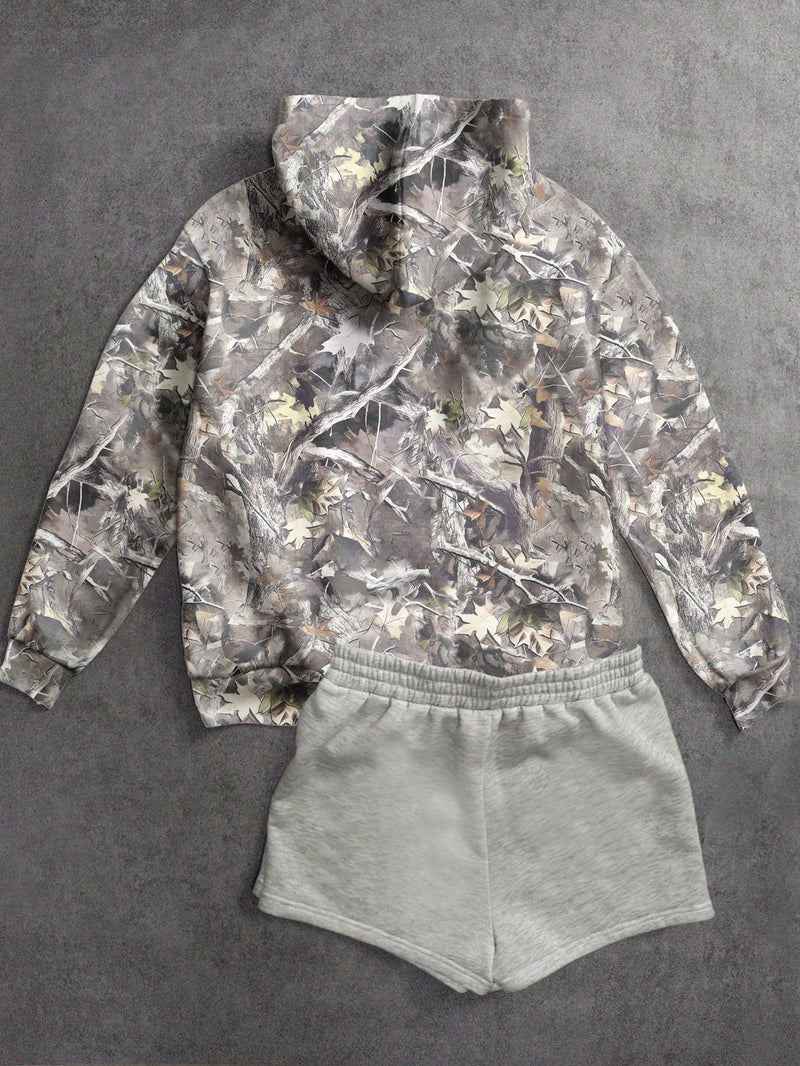 Muchic sudadera con capucha con estampado de leopardo minimalista informal, impreso en toda la prenda, otono invierno