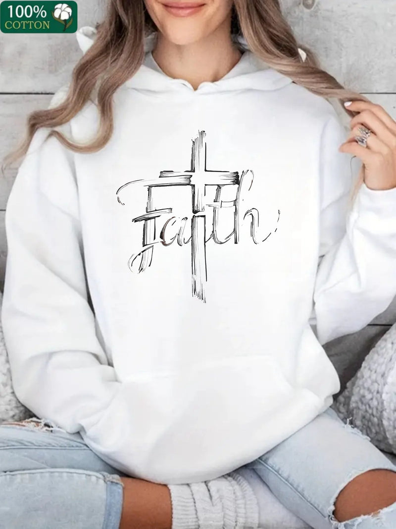 Sudadera con capucha mujer elain moda 1 pieza con fe en el senor jesucristo, premium 100% algodon 300g, sudadera de halloween pesada, con cordon y bolsillos