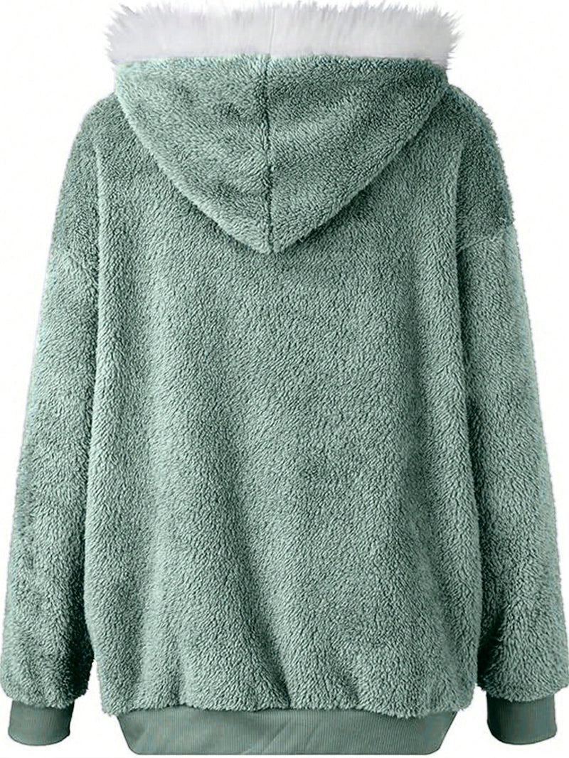 Lune chaqueta con capucha casual y holgada de peluche de varios colores para mujer, otono e invierno