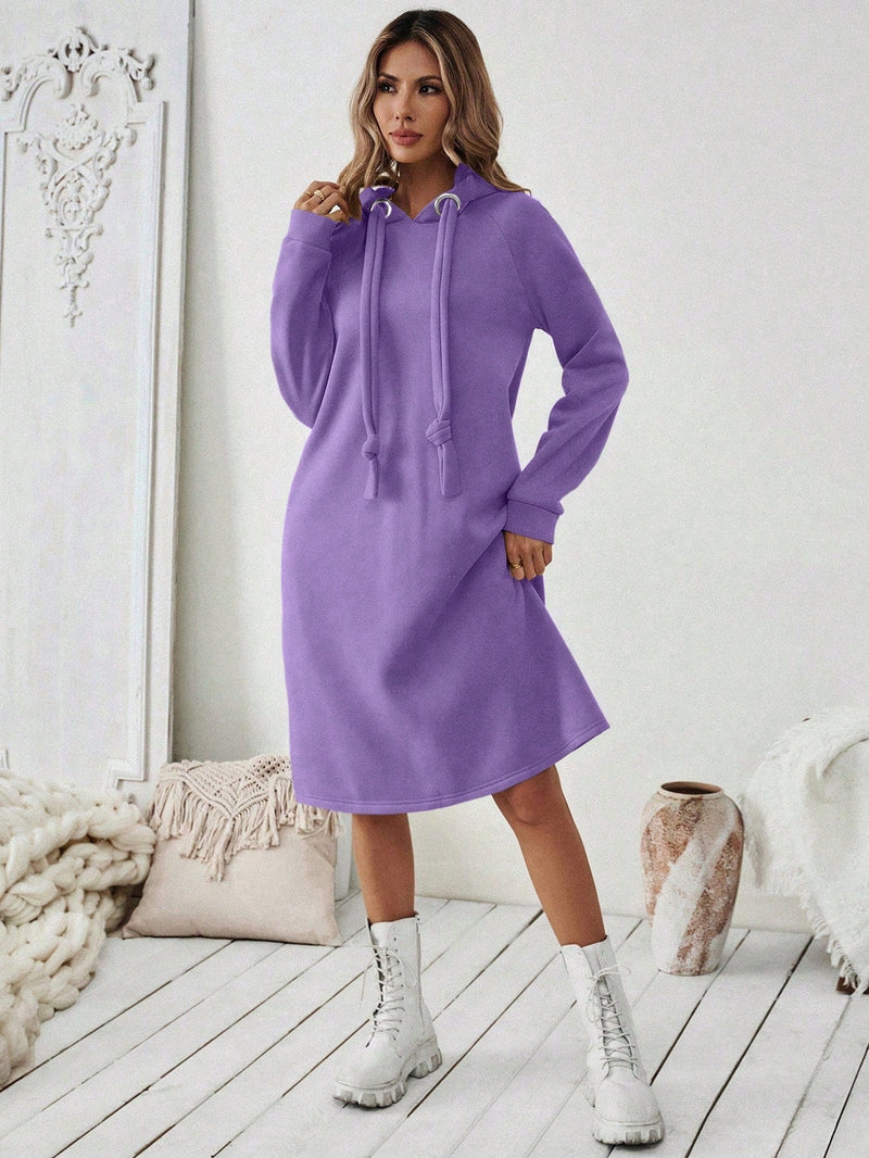 Essnce 1 pieza vestido-sudadera con capucha de felpa de manga larga con cordon de mujer, casual, para otono/invierno