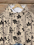 Lune sudadera con capucha de estampado floral vintage todo sobre en estilo minimalista casual, adecuada para otono/invierno