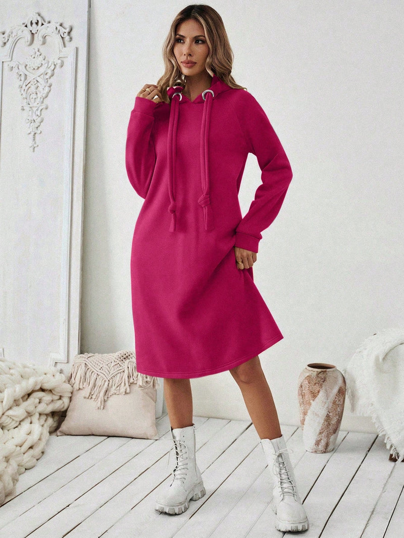 Essnce 1 pieza vestido-sudadera con capucha de felpa de manga larga con cordon de mujer, casual, para otono/invierno