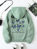 Essnce sudadera con capucha de manga larga de ajuste regular para mujer con estampado grafico de lema de mariposa y relampago para otono/invierno