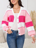 1 pieza cardigan de punto de manga larga con de color rosa, casual y elegante, para ninas, otono