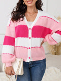 1 pieza cardigan de punto de manga larga con de color rosa, casual y elegante, para ninas, otono