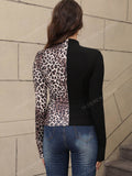 Chaqueta ligera con cierre de cremallera y estampado de leopardo combinado, chaqueta ajustada de corte slim para mujer