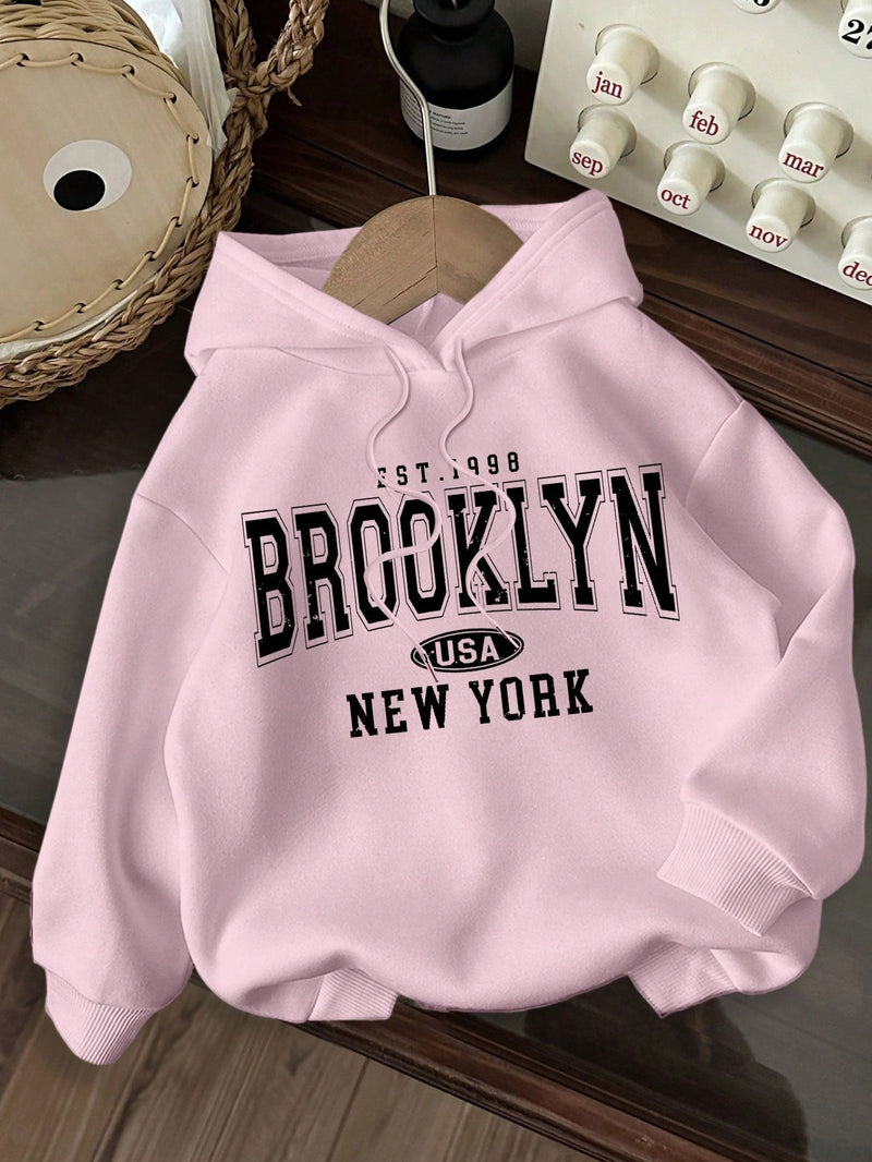 Attitoon sudadera holgada de capucha con estampado grafico de nueva york brooklyn, de ajuste suelto y gruesa, adecuada para otono/invierno, de estilo casual y sencillo para mujer