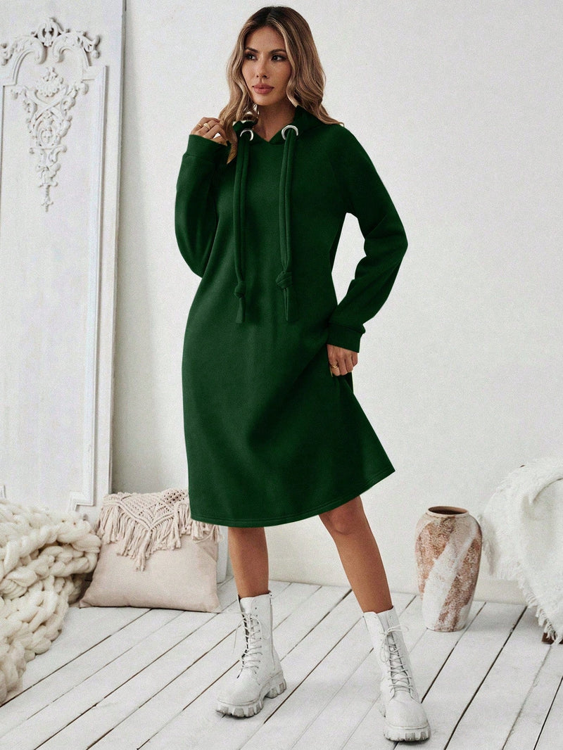 Essnce 1 pieza vestido-sudadera con capucha de felpa de manga larga con cordon de mujer, casual, para otono/invierno