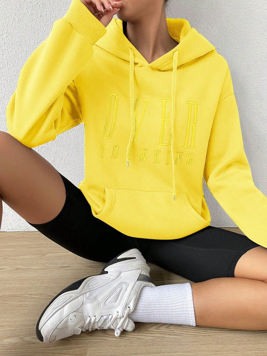 Moosta sudadera holgada de manga larga con capucha, estampado de "women over thinking", estilo casual, para otono/invierno