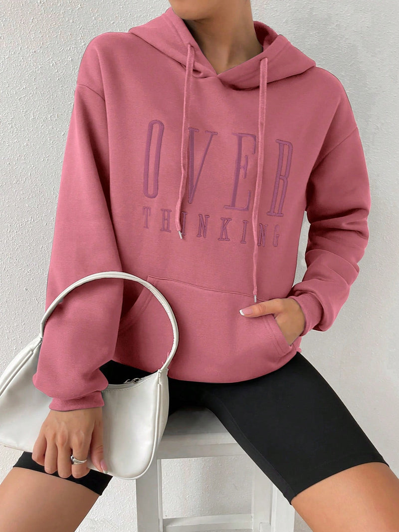 Moosta sudadera con capucha holgada de manga larga con estampado grafico "sobre pensar" para mujer, otono/invierno