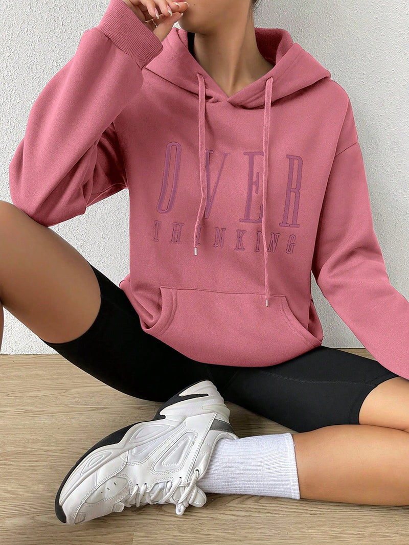 Moosta sudadera con capucha holgada de manga larga con estampado grafico "sobre pensar" para mujer, otono/invierno