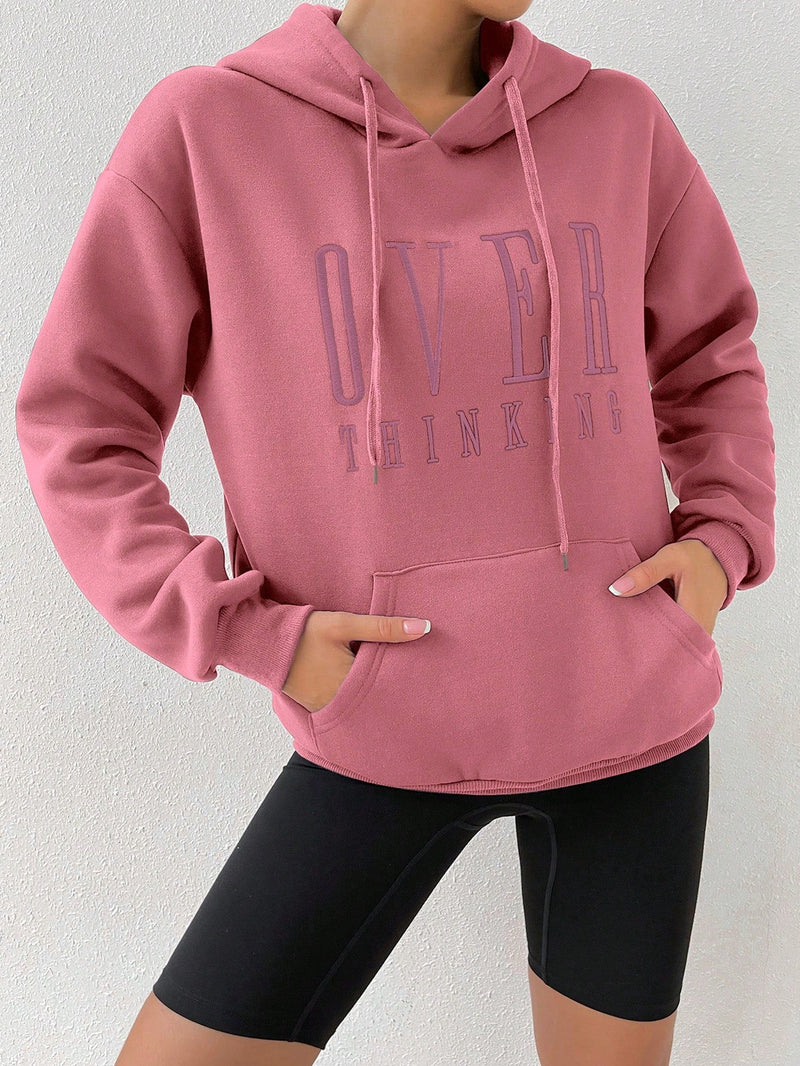 Moosta sudadera holgada de manga larga con capucha, estampado de "women over thinking", estilo casual, para otono/invierno