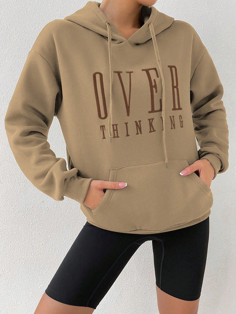 Moosta sudadera con capucha y cordon casual con bordado de letra para otono/invierno