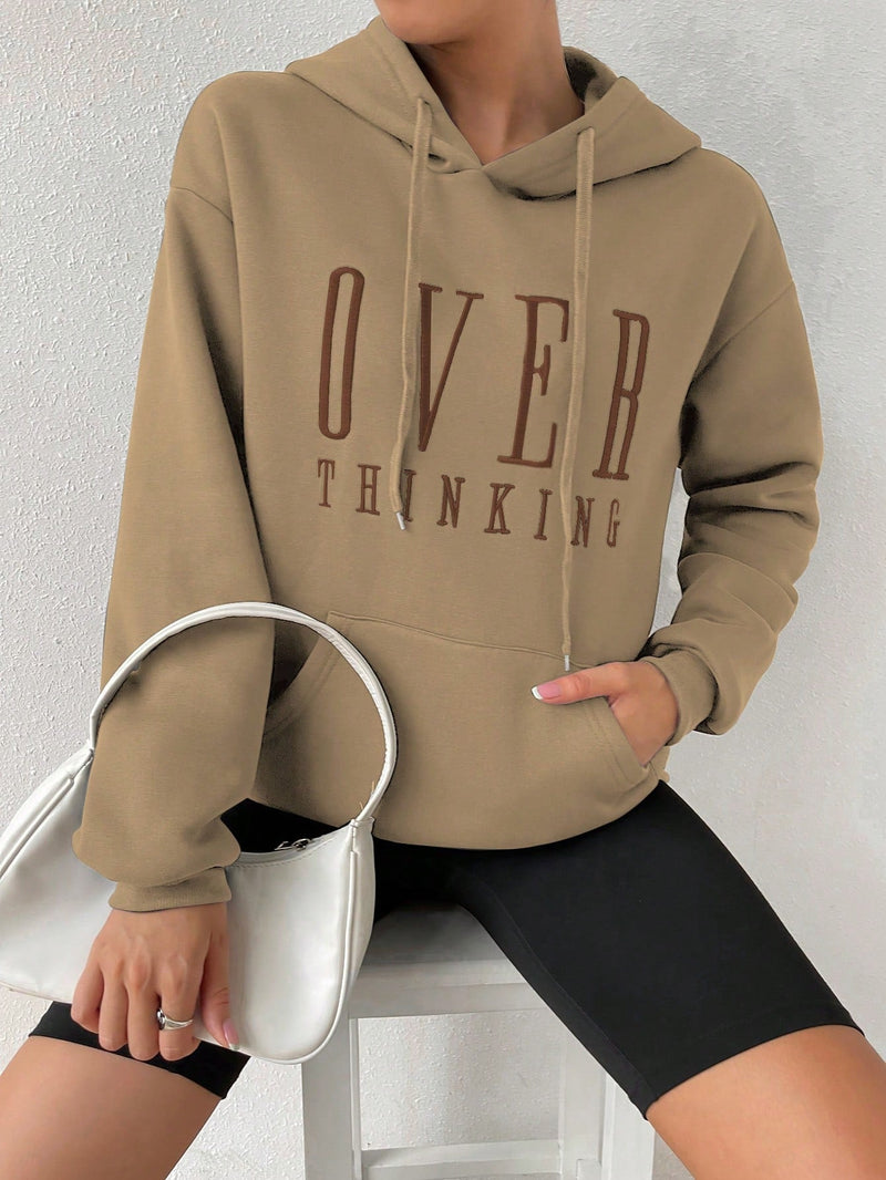 Moosta sudadera con capucha holgada de manga larga con estampado grafico "sobre pensar" para mujer, otono/invierno