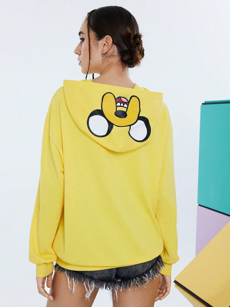 Adventure time x  sudadera casual de mujer con capucha, de hombros caidos y estampado de dibujos animados y letras, ideal para primavera y otono