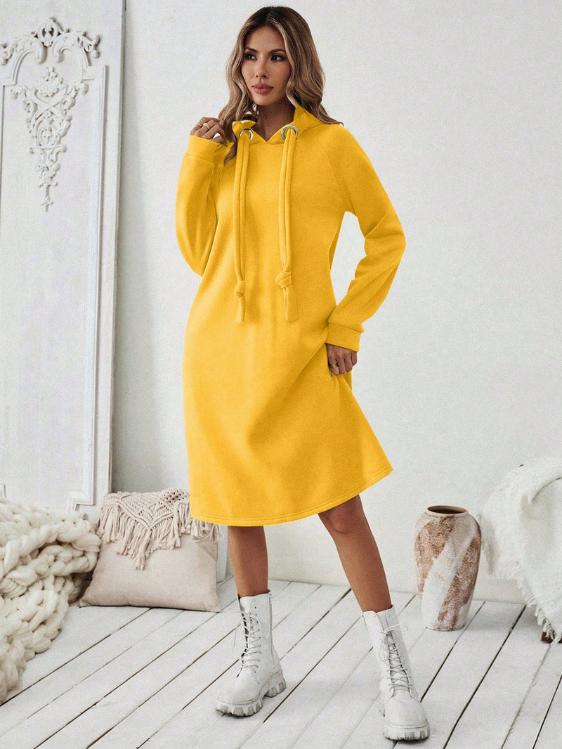 Essnce 1 pieza vestido-sudadera con capucha de felpa de manga larga con cordon de mujer, casual, para otono/invierno