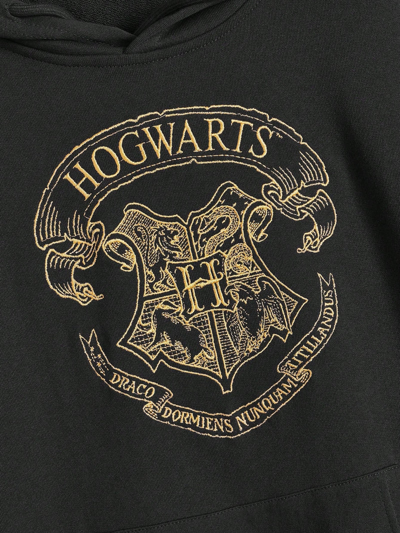 Harry potter | romwe sudadera con capucha de mujer informal, de gran tamano, con bolsillo tipo canguro, estampado de letras y insignias de animales, y cordon ajustable