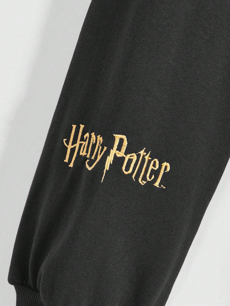 Harry potter | romwe sudadera con capucha de mujer informal, de gran tamano, con bolsillo tipo canguro, estampado de letras y insignias de animales, y cordon ajustable