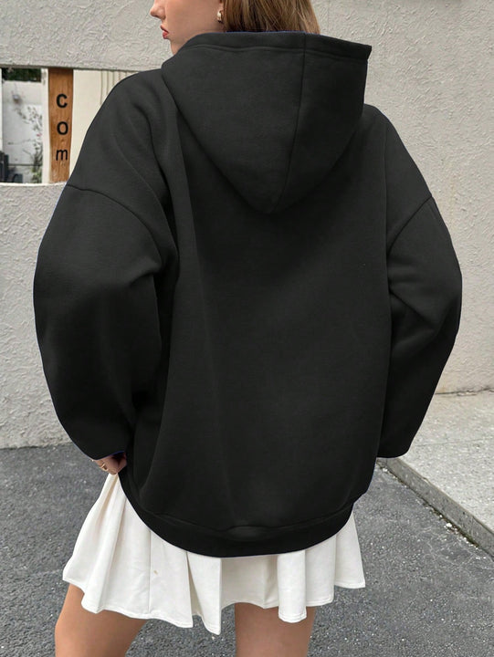 Ezwear sudadera holgada con capucha de estilo deportivo minimalista casual con patron de letra de mexico, para mujer, otono/invierno