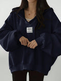 Ezwear sudadera con capucha casual de mujer con bordado de letras, para otono/invierno