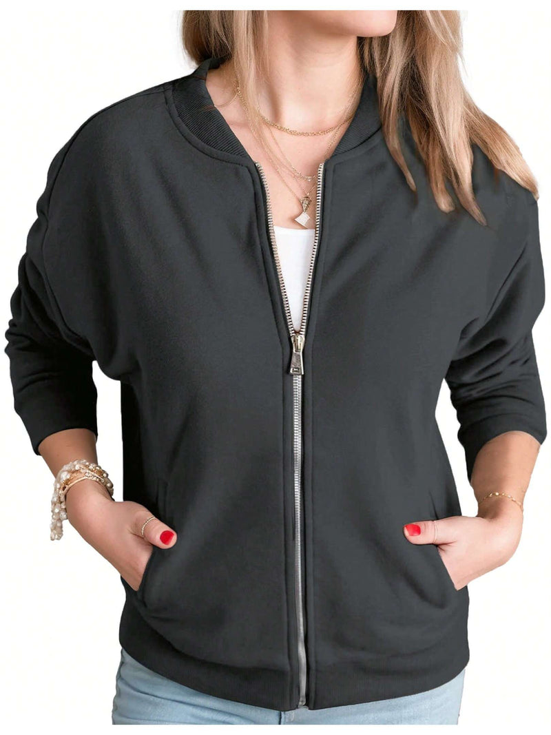 Hoteel chaqueta tipo sueter informal de manga larga con bolsillo y cremallera y tapeta para mujer