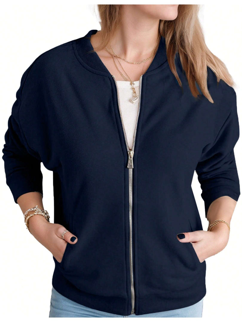 Hoteel chaqueta tipo sueter informal de manga larga con bolsillo y cremallera y tapeta para mujer